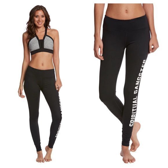 Spiritual Gangster Collegiate Logo Practice Performance Spellout Leggings S - Picture 1 of 16